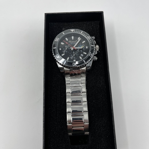 Mens stainless steel Watch sport waterproof black silver - Picture 3 of 4